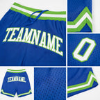 Custom Blue White-Neon Green Authentic Throwback Basketball Shorts detail