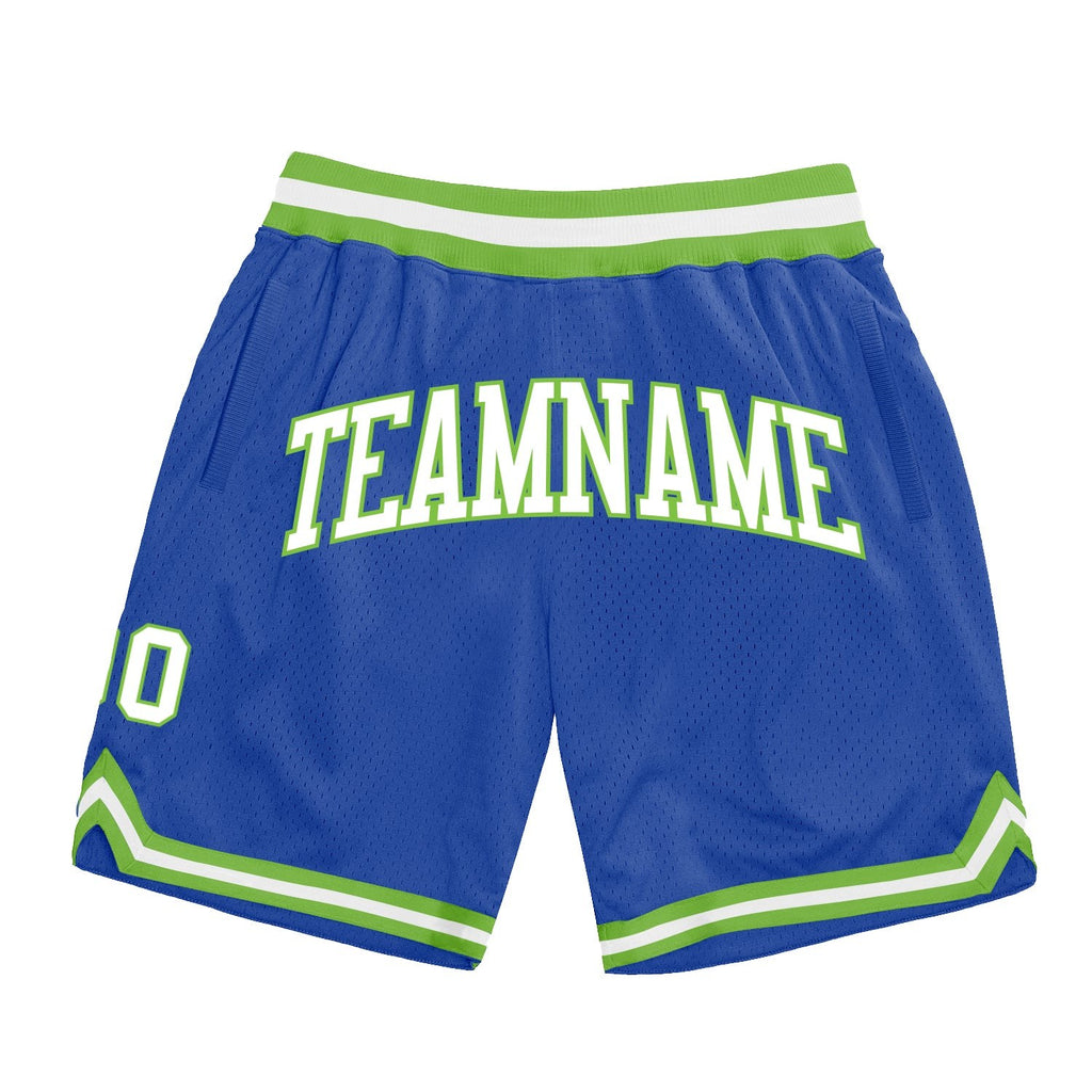 Custom Blue White-Neon Green Authentic Throwback Basketball Shorts photo 1