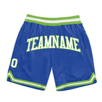 Custom Blue White-Neon Green Authentic Throwback Basketball Shorts photo 1
