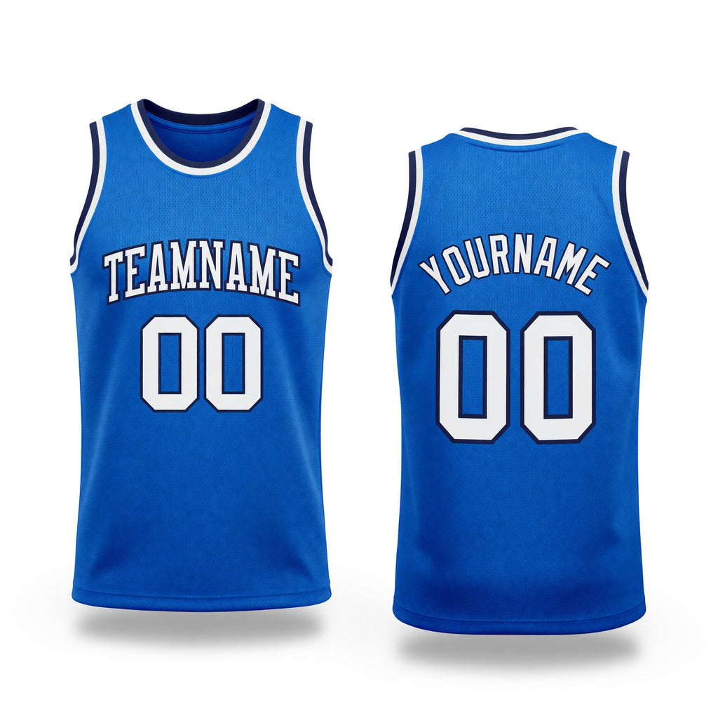 Custom Blue White-Navy Authentic Throwback Basketball Jersey