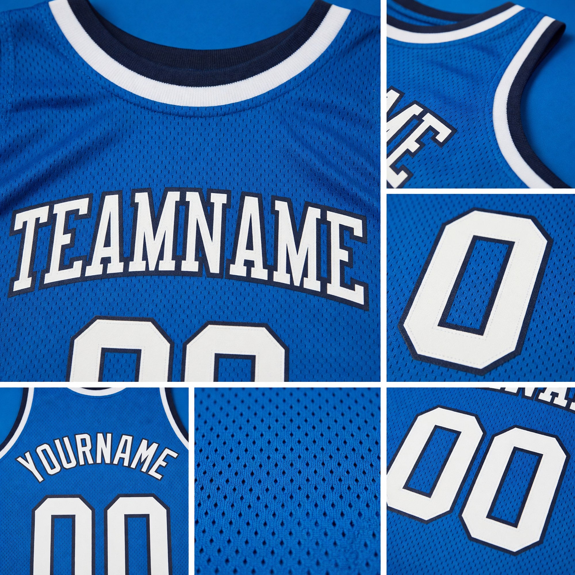Custom Blue White-Navy Authentic Throwback Basketball Jersey detail
