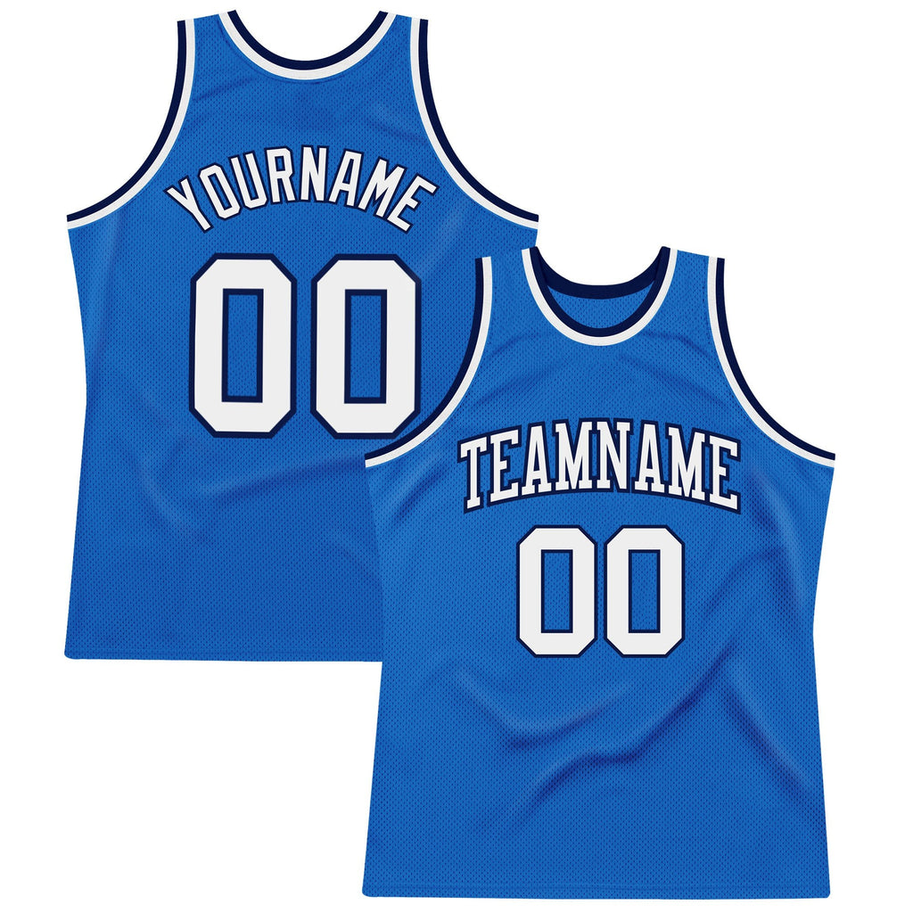 Custom Blue White-Navy Authentic Throwback Basketball Jersey photo 1