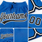 Custom Blue Black-White Authentic Throwback Basketball Shorts detail