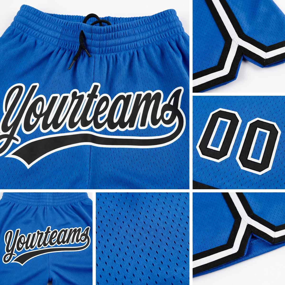 Custom Blue Black-White Authentic Throwback Basketball Shorts detail
