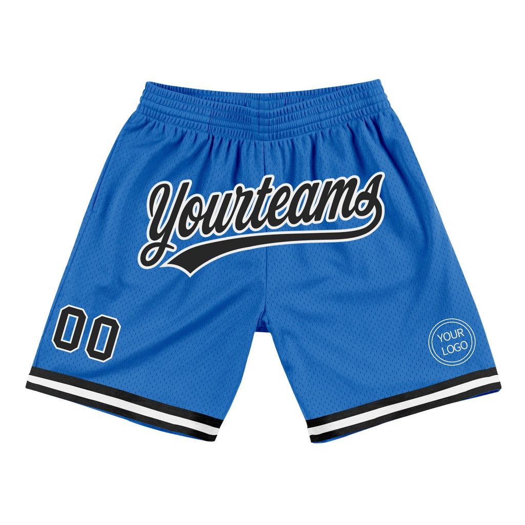 Custom Blue Black-White Authentic Throwback Basketball Shorts photo 1
