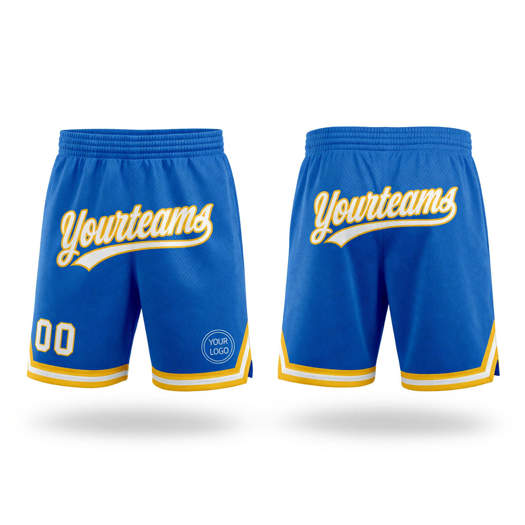 Custom Blue White-Gold Authentic Throwback Basketball Shorts