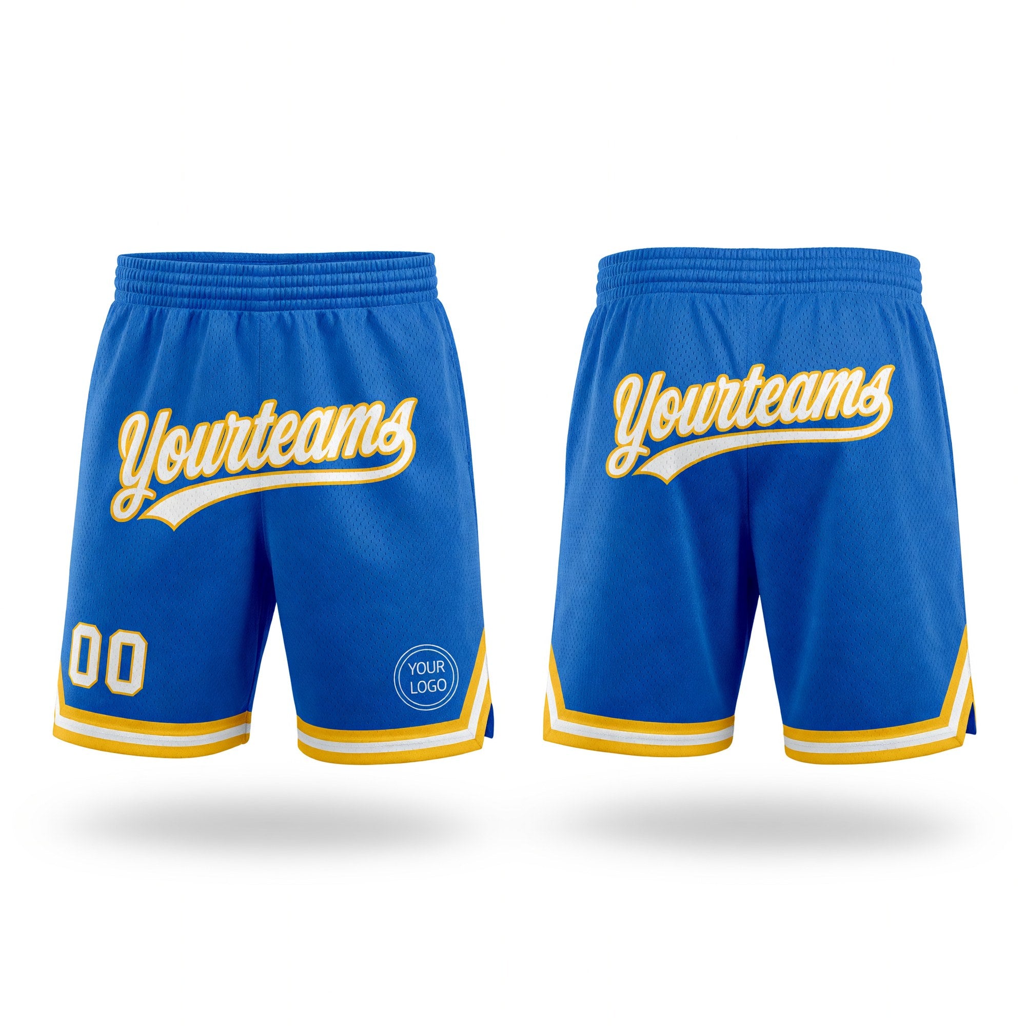 Custom Blue White-Gold Authentic Throwback Basketball Shorts