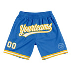 Custom Blue White-Gold Authentic Throwback Basketball Shorts photo 1