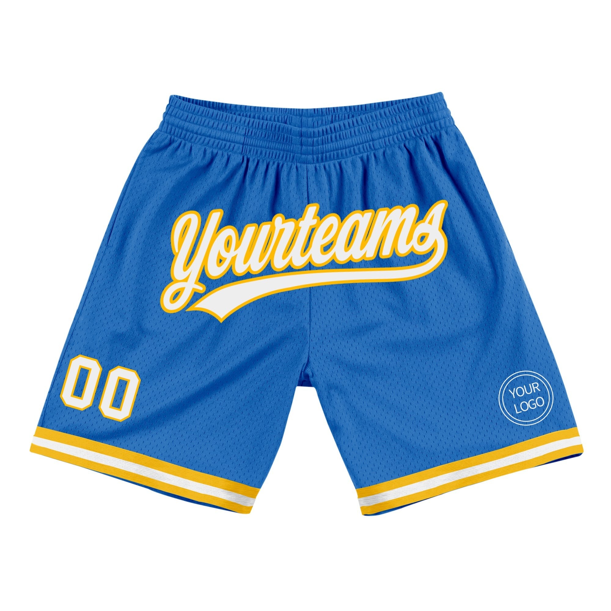 Custom Blue White-Gold Authentic Throwback Basketball Shorts photo 1