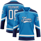 Custom Blue White-Navy Hockey Lace Neck Jersey photo 1
