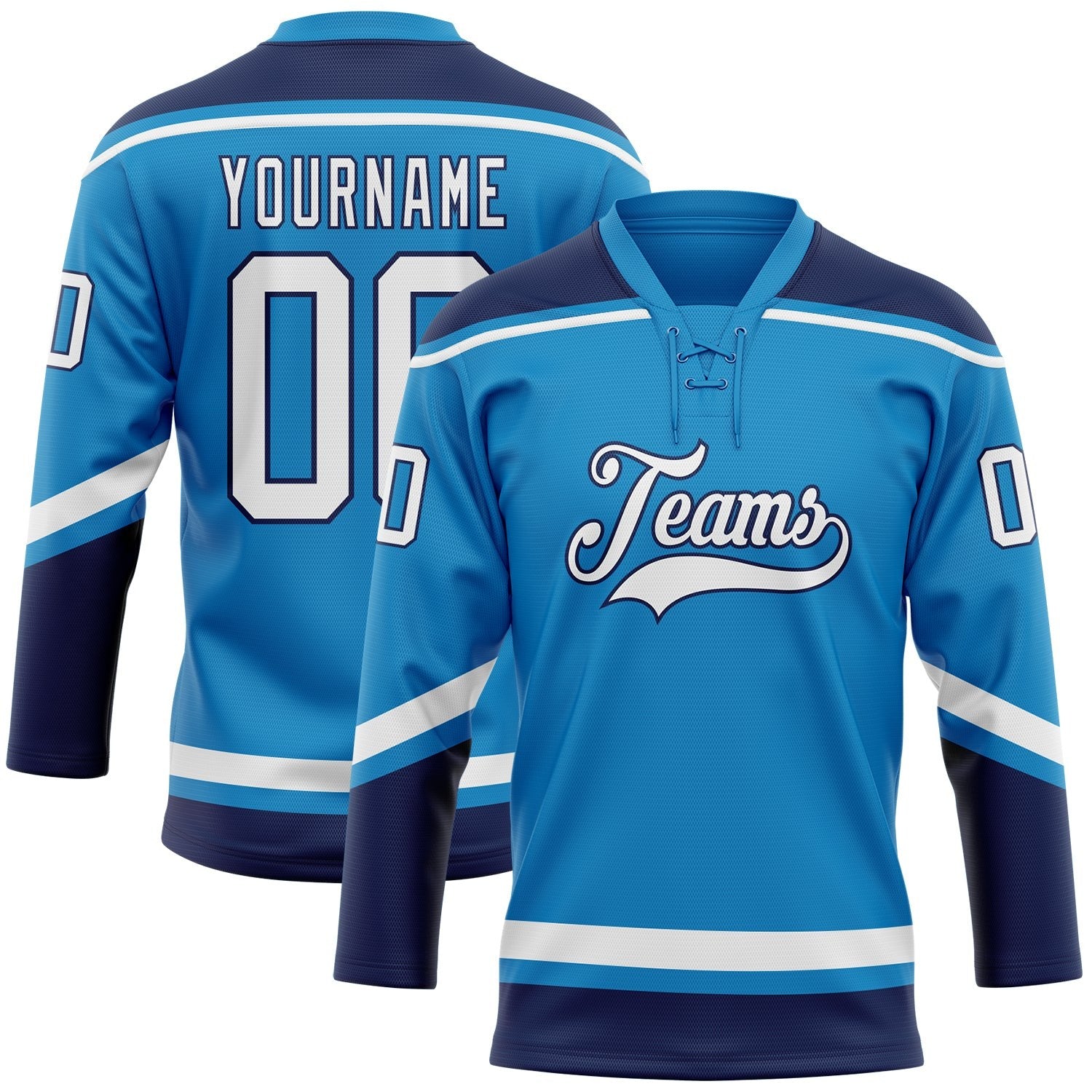 Custom Blue White-Navy Hockey Lace Neck Jersey photo 1