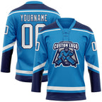 Custom Blue White-Navy Hockey Lace Neck Jersey photo 2