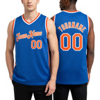 Custom Blue Orange-White Authentic Throwback Basketball Jersey worn front and back