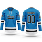 Custom Blue Black-White Hockey Lace Neck Jersey