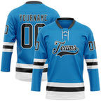 Custom Blue Black-White Hockey Lace Neck Jersey photo 1