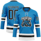Custom Blue Black-White Hockey Lace Neck Jersey photo 2