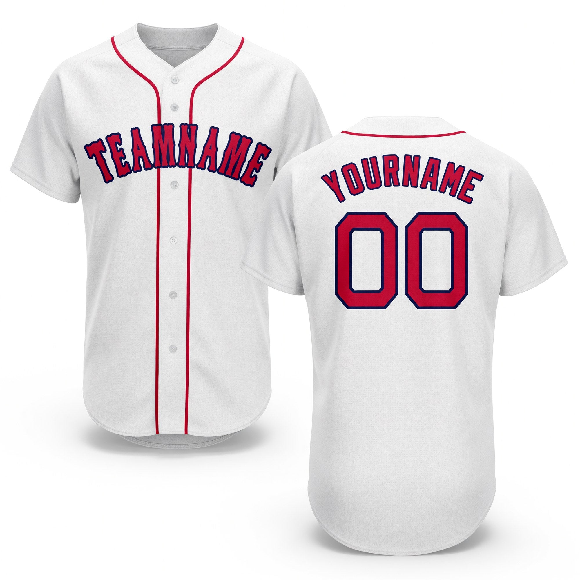 Custom White Red-Navy Baseball Jersey