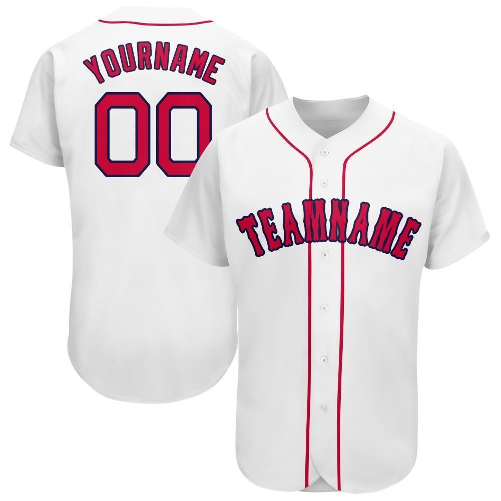 Custom White Red-Navy Baseball Jersey photo 1