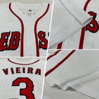 Custom White Red-Navy Baseball Jersey photo 2