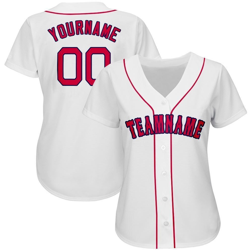 Custom White Red-Navy Baseball Jersey photo 3