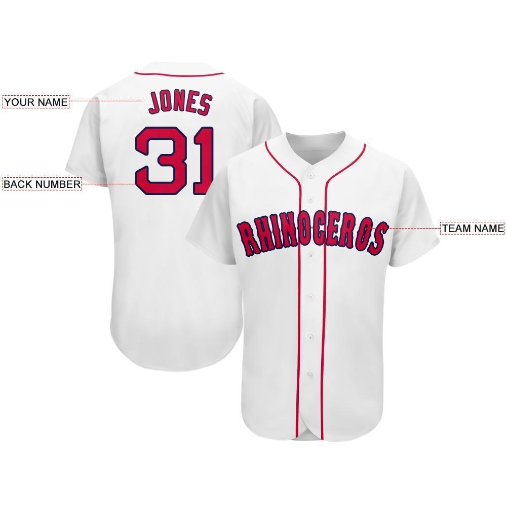 Custom White Red-Navy Baseball Jersey photo 4