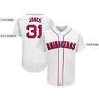Custom White Red-Navy Baseball Jersey photo 4