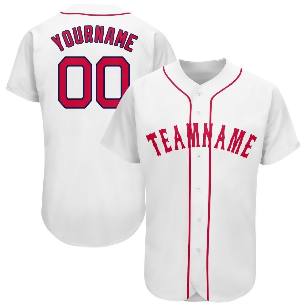 Custom White Red-Navy Baseball Jersey photo 1