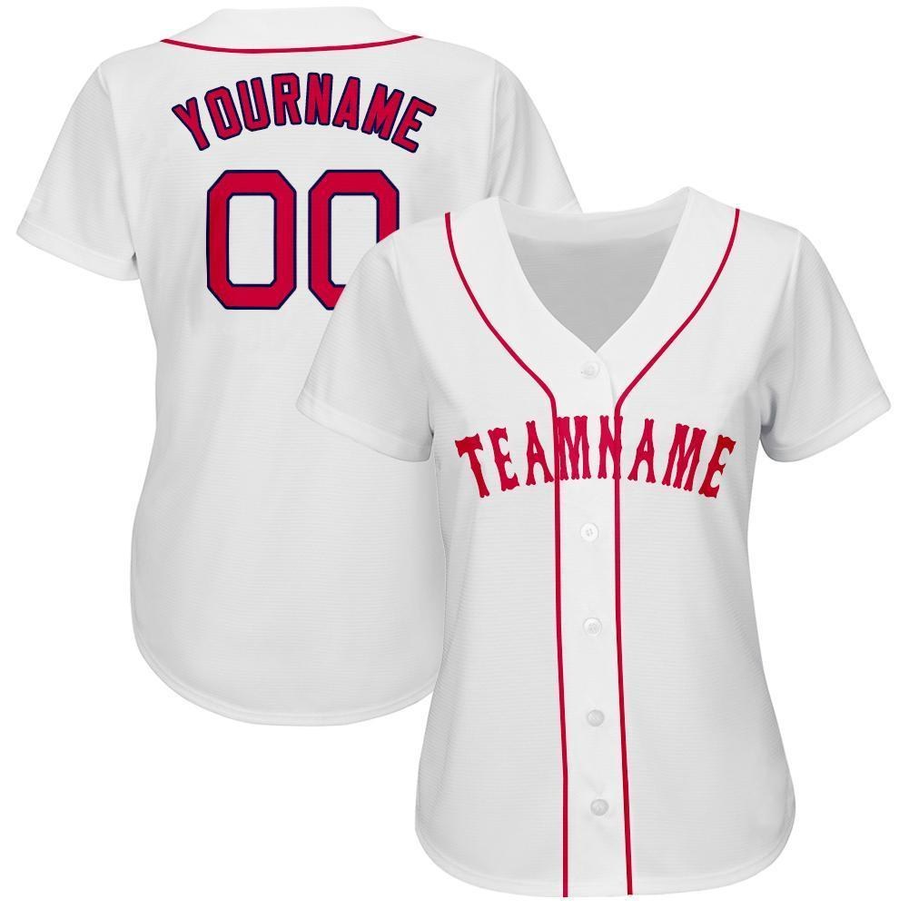 Custom White Red-Navy Baseball Jersey photo 2
