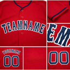 Custom Red Navy-White Baseball Jersey detail