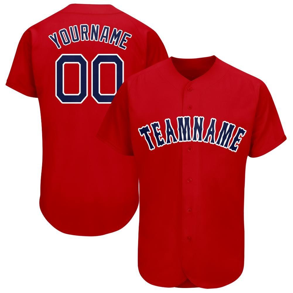 Custom Red Navy-White Baseball Jersey photo 1
