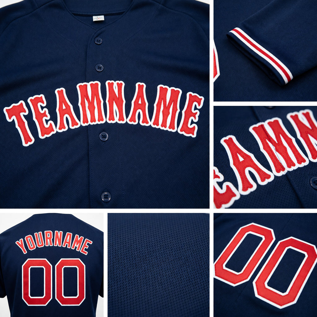 Custom Navy Red-White Baseball Jersey detail