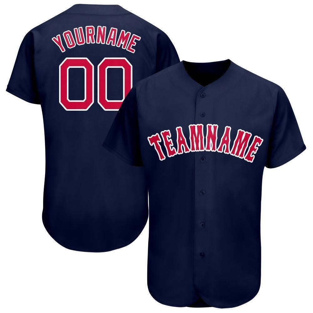 Custom Navy Red-White Baseball Jersey photo 1
