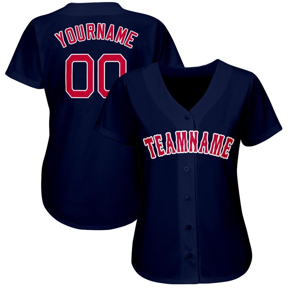 Custom Navy Red-White Baseball Jersey photo 2