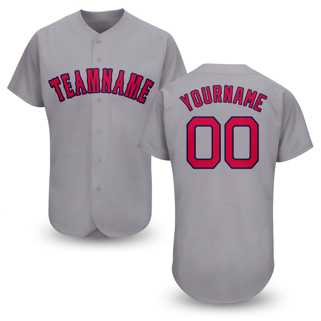 Custom Gray Red-Navy Baseball Jersey