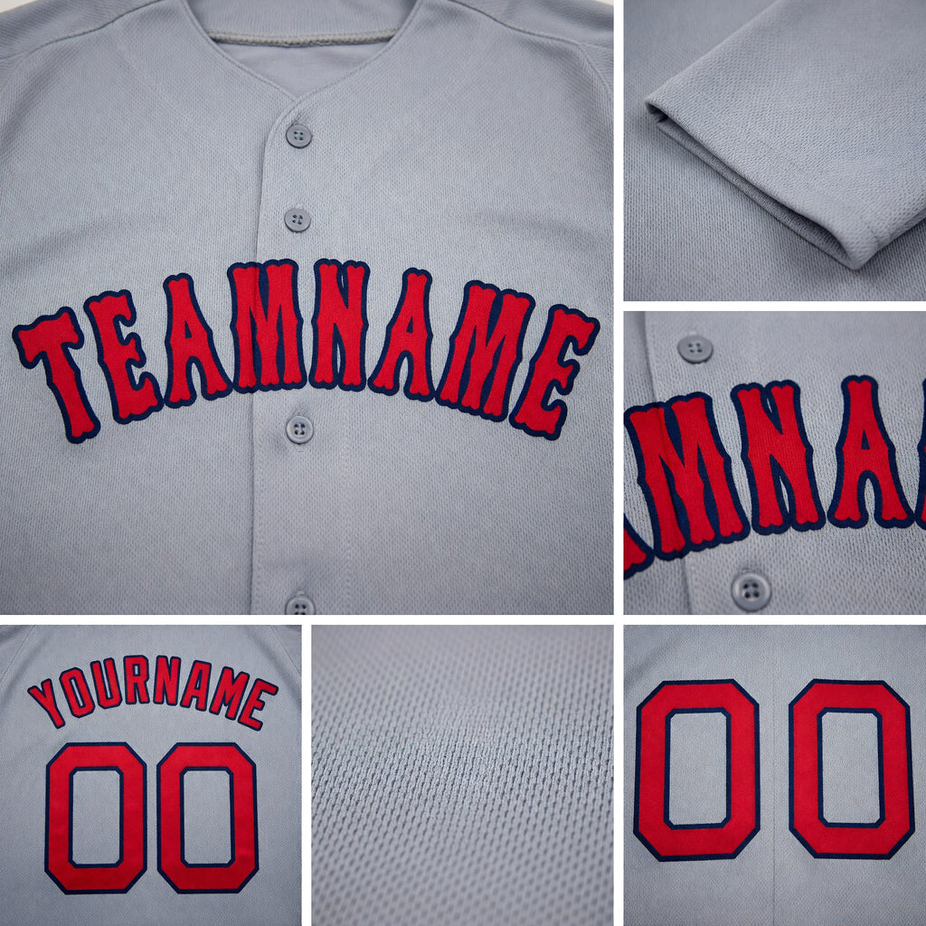 Custom Gray Red-Navy Baseball Jersey detail