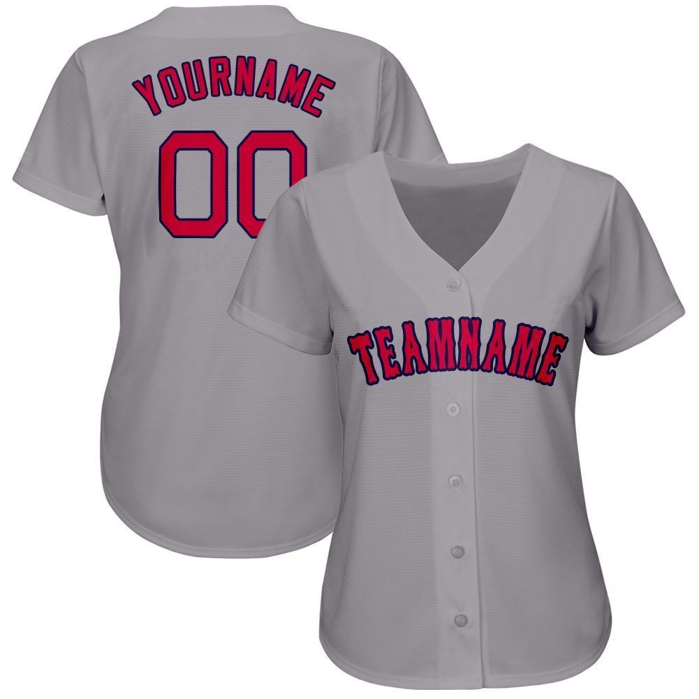 Custom Gray Red-Navy Baseball Jersey photo 1
