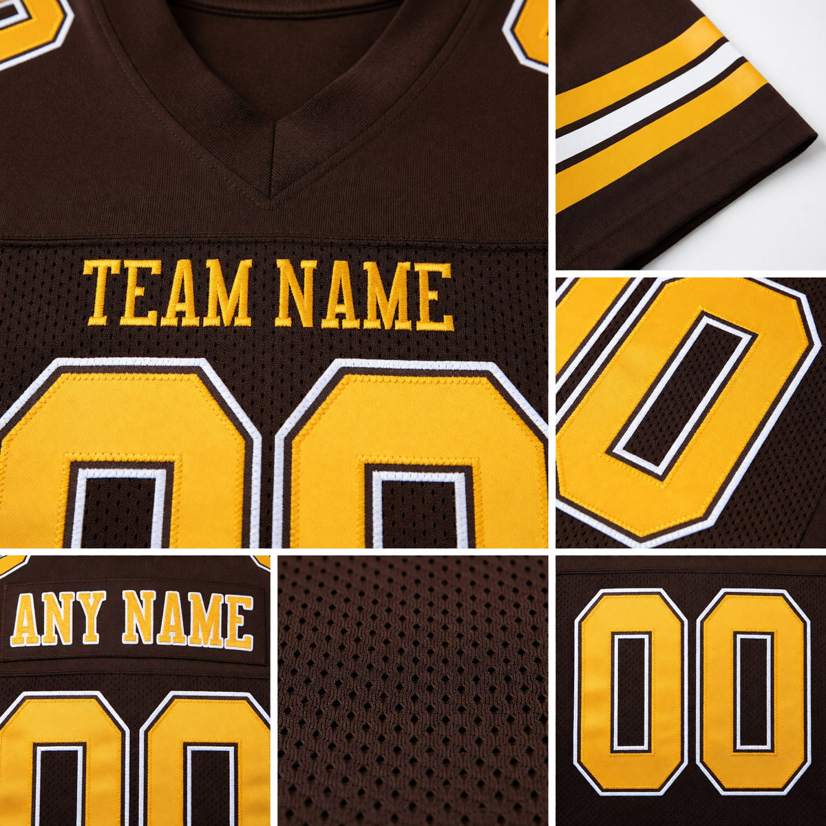 Custom Brown Gold-White Mesh Authentic Football Jersey detail