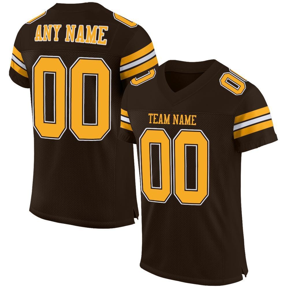 Custom Brown Gold-White Mesh Authentic Football Jersey photo 1