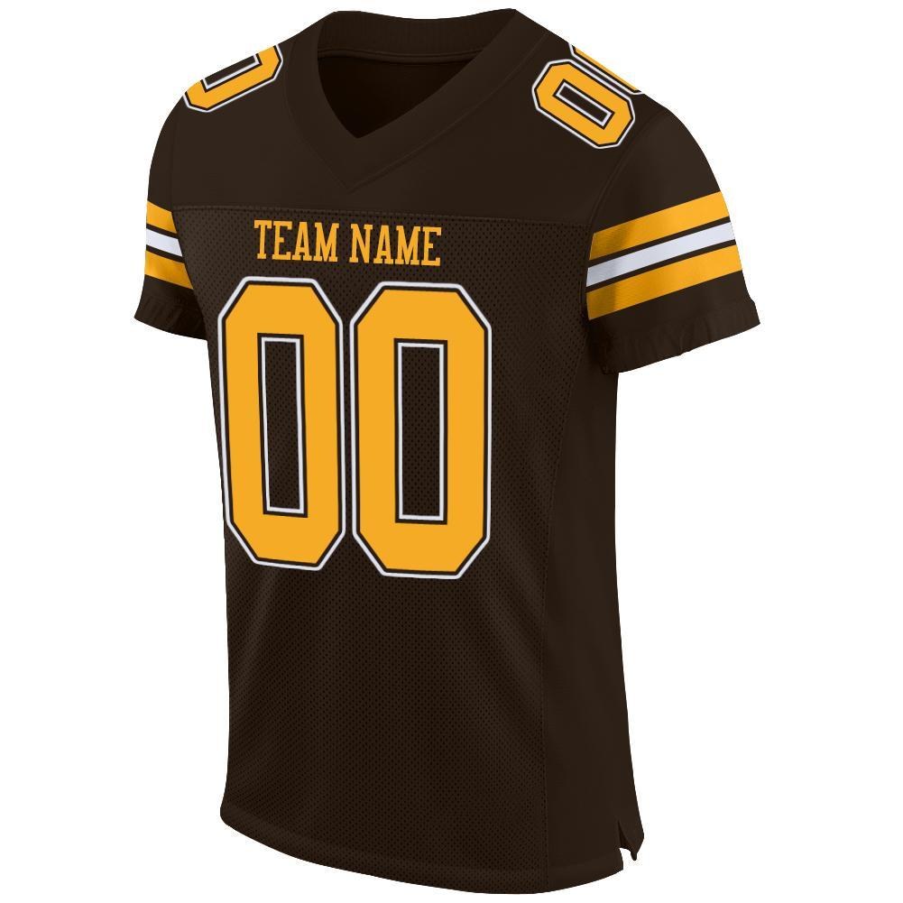 Custom Brown Gold-White Mesh Authentic Football Jersey photo 2