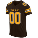 Custom Brown Gold-White Mesh Authentic Football Jersey photo 2