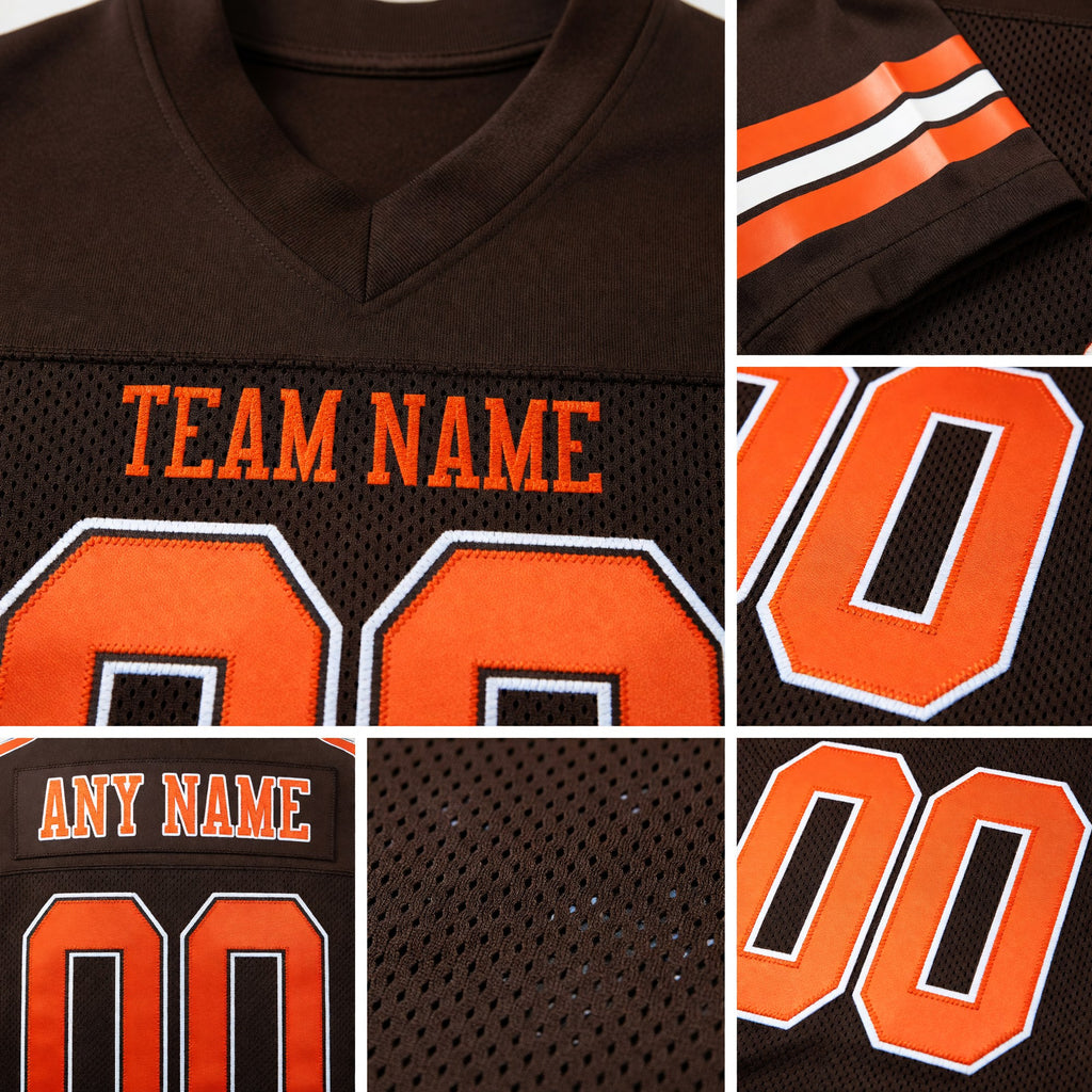 Custom Brown Orange-White Mesh Authentic Football Jersey detail