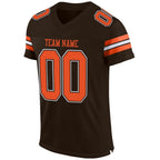 Custom Brown Orange-White Mesh Authentic Football Jersey photo 2
