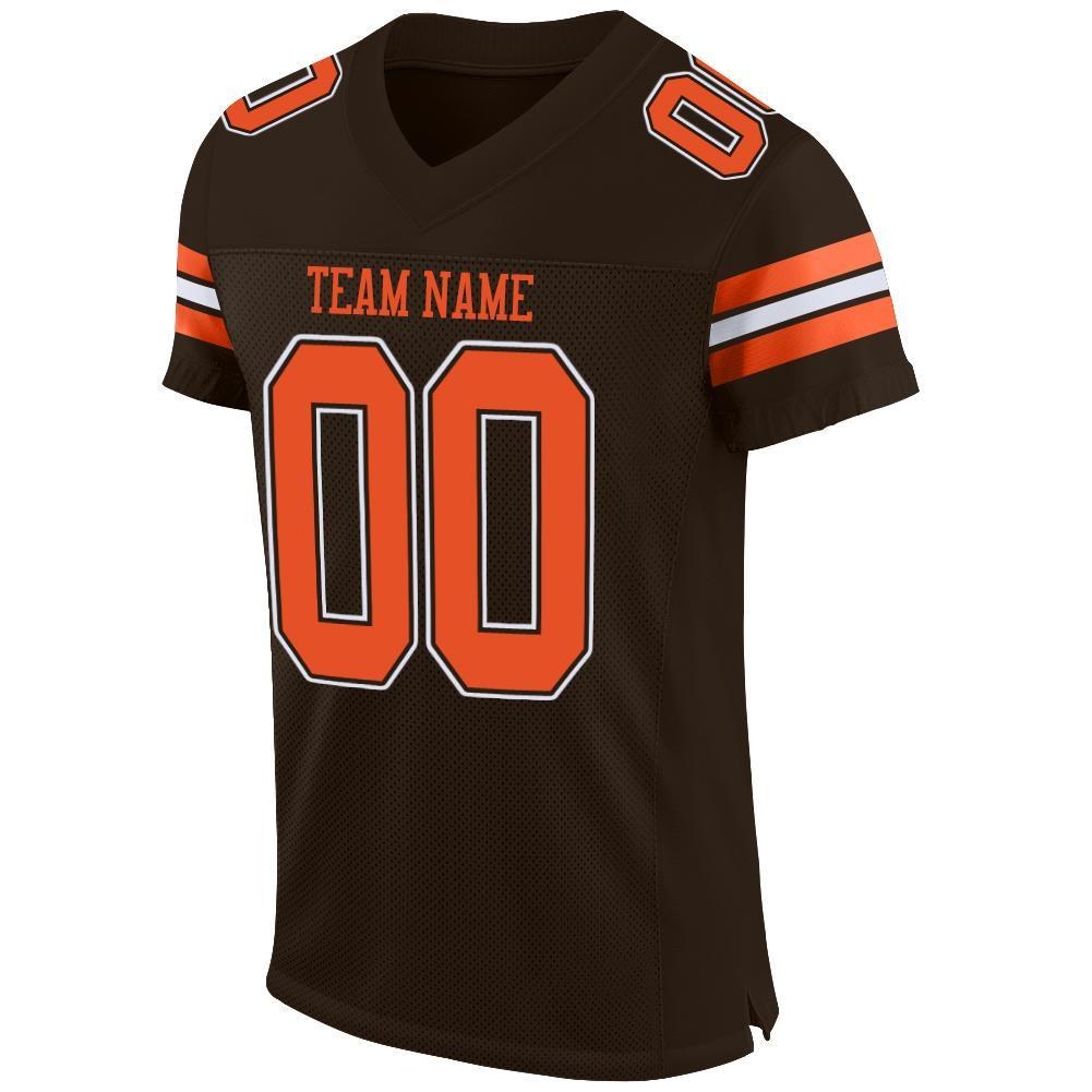 Custom Brown Orange-White Mesh Authentic Football Jersey photo 2