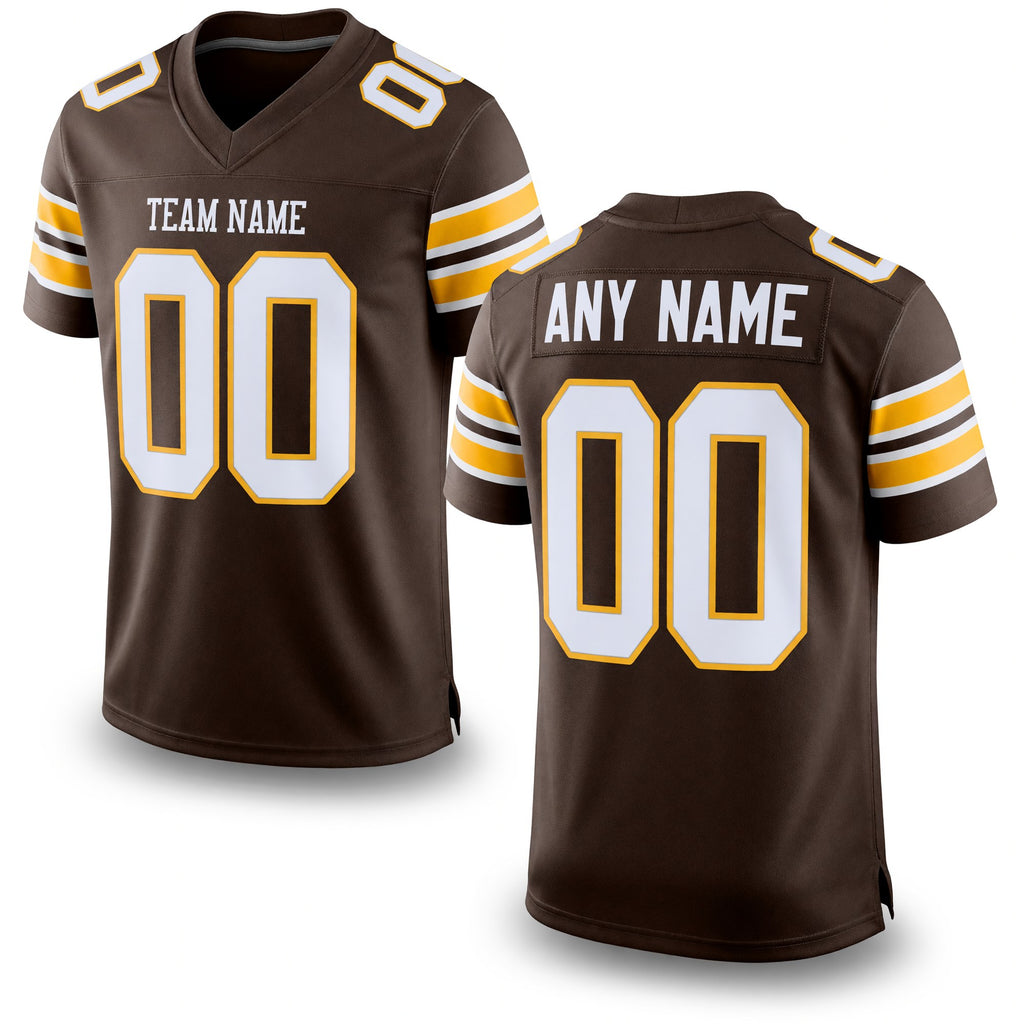 Custom Brown White-Gold Mesh Authentic Football Jersey