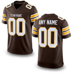 Custom Brown White-Gold Mesh Authentic Football Jersey