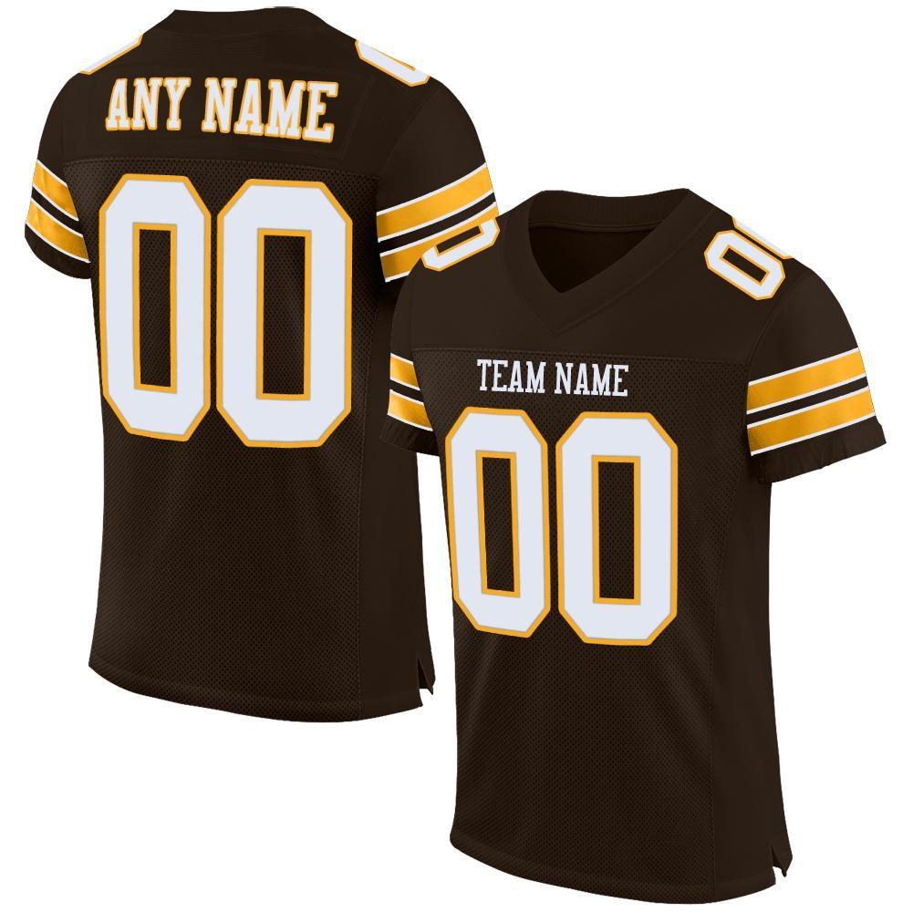 Custom Brown White-Gold Mesh Authentic Football Jersey photo 1