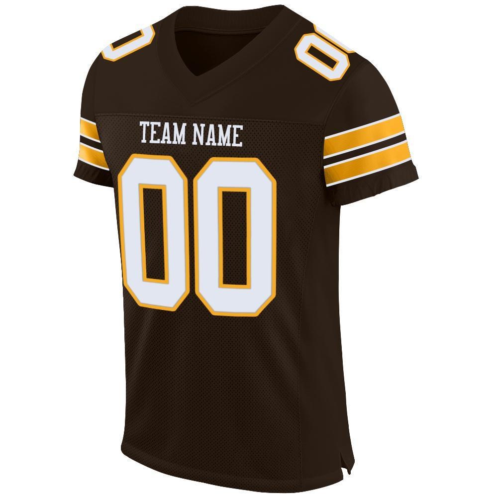 Custom Brown White-Gold Mesh Authentic Football Jersey photo 2