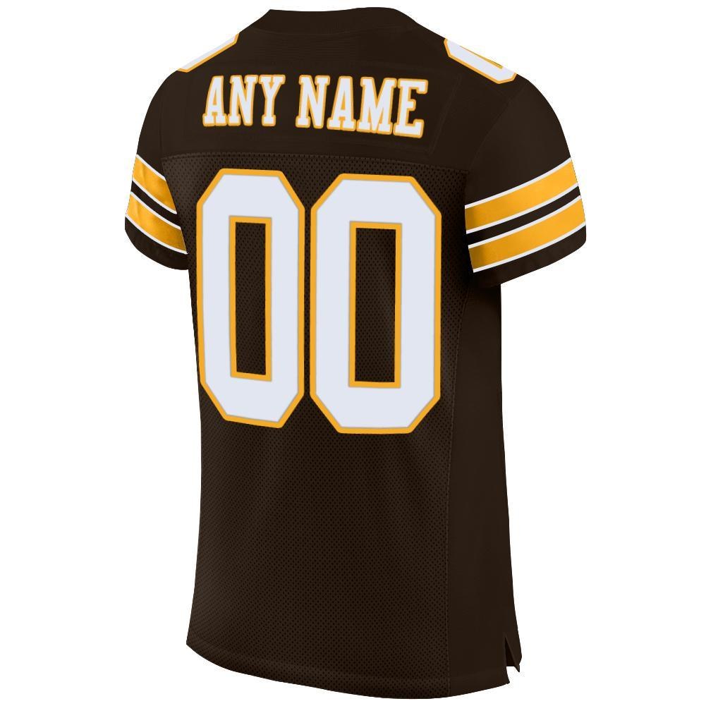 Custom Brown White-Gold Mesh Authentic Football Jersey photo 3