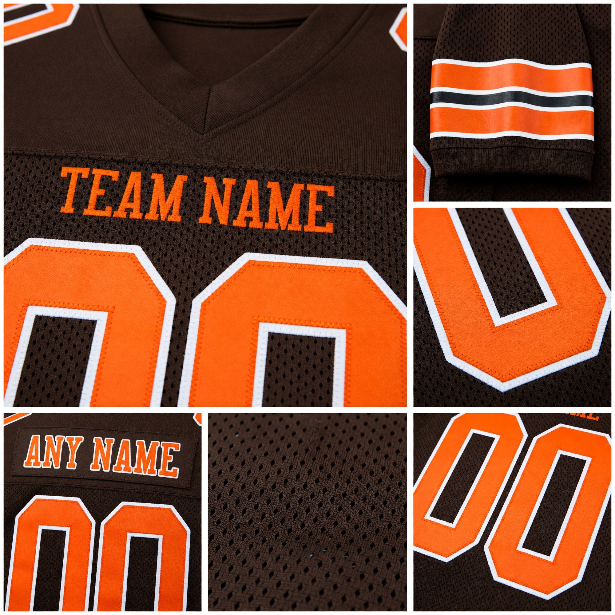 Custom Brown Orange-White Mesh Authentic Football Jersey detail