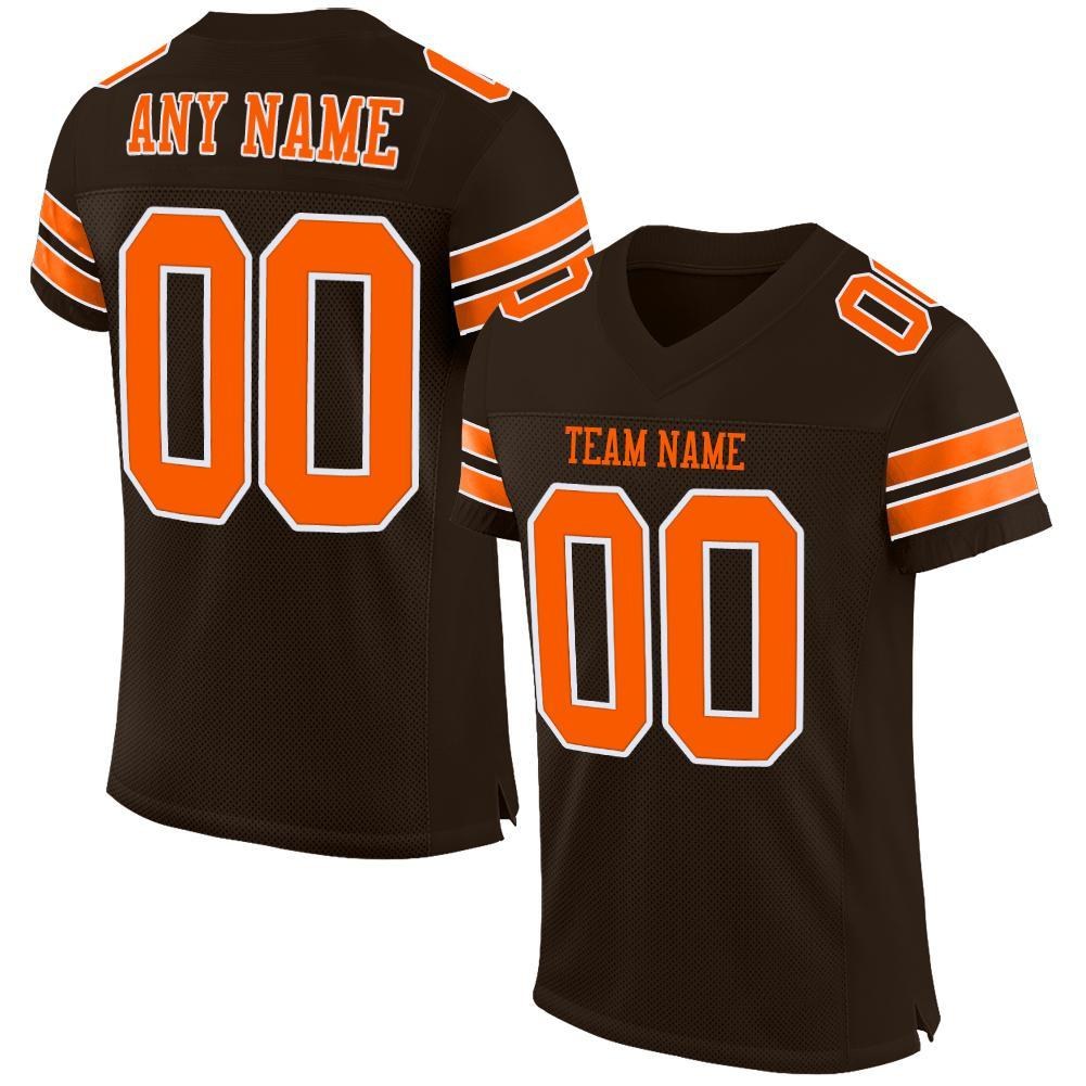 Custom Brown Orange-White Mesh Authentic Football Jersey photo 1
